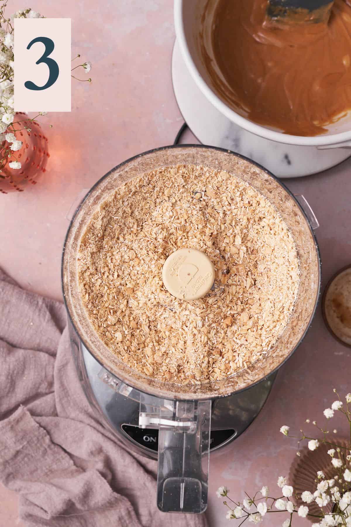 food processed peanuts and oats in a food processor. 