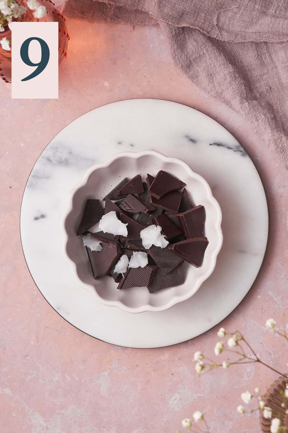 chocolate pieces and coconut oil in a small bowl.