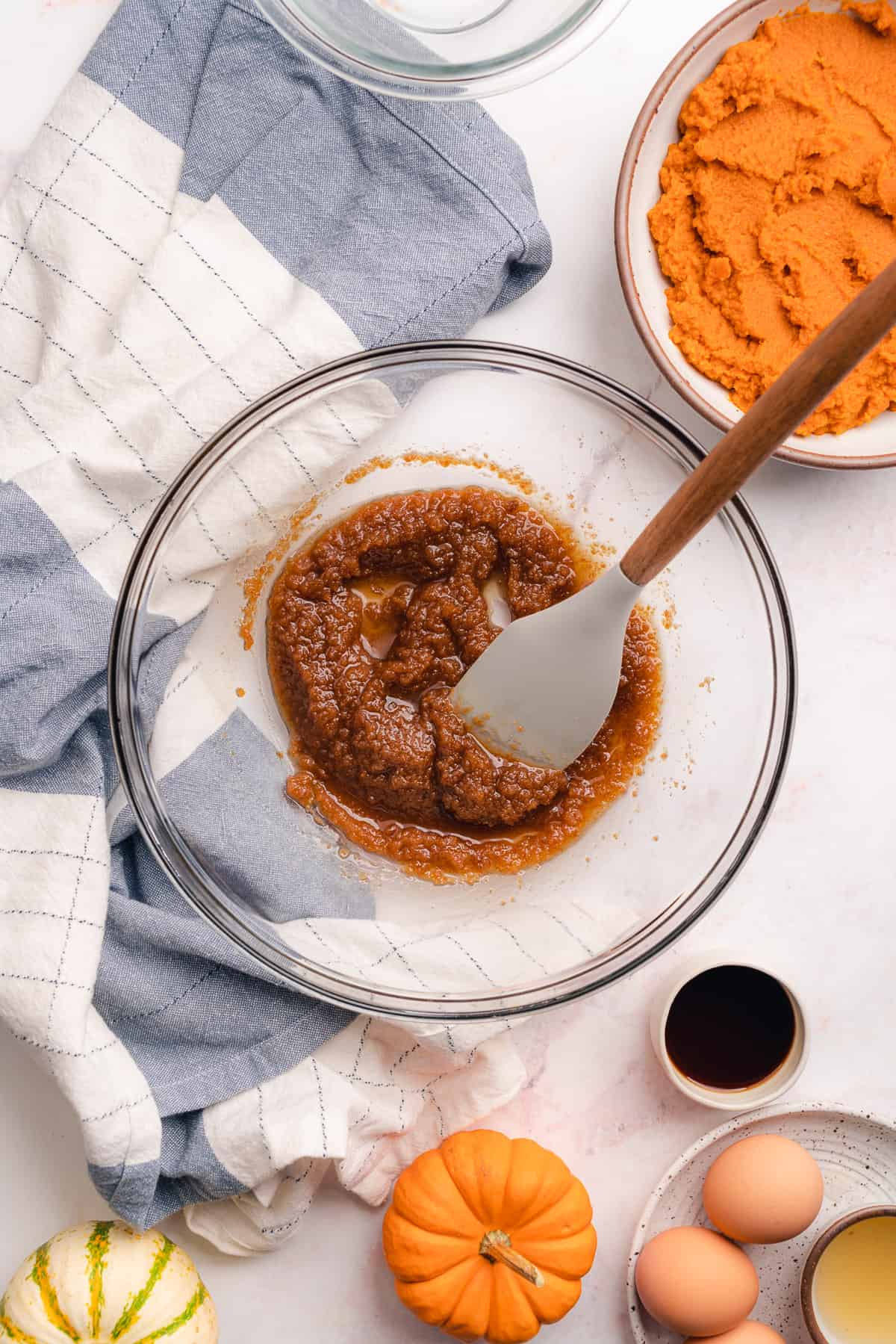 brown sugar replacement and butter in a mixing bowl with a rubber spatula