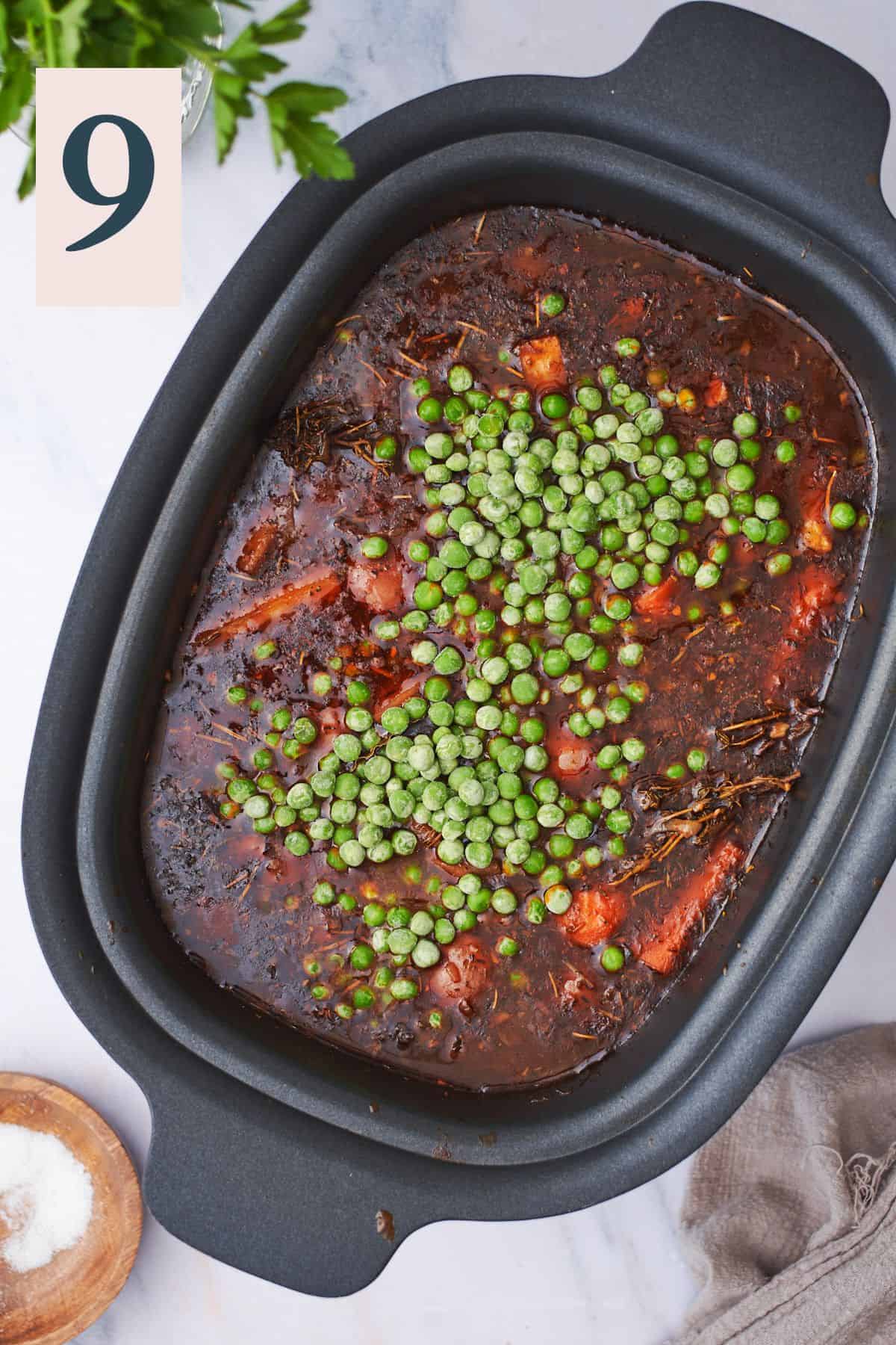 peas in a slow cooker with beef stew. 