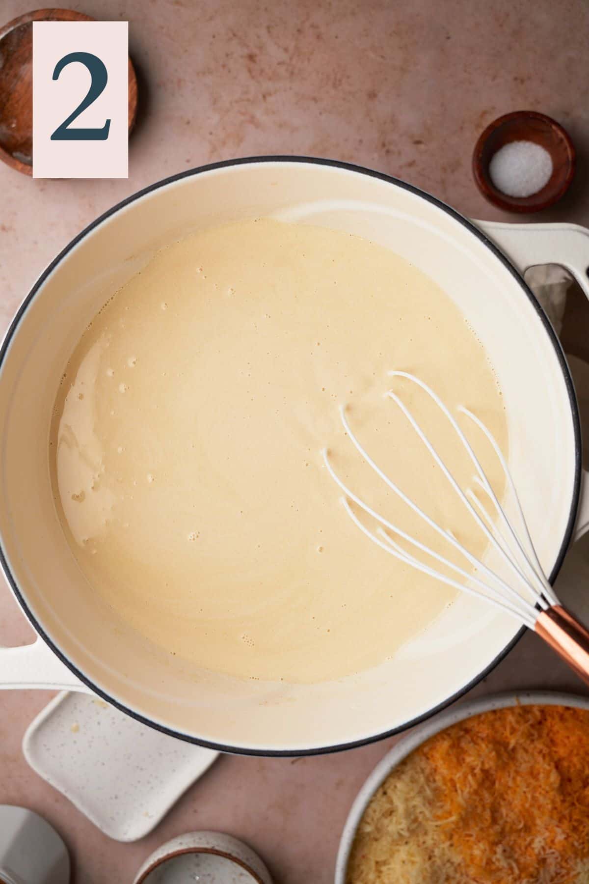 Melted butter, flour, and cream to make a roux.